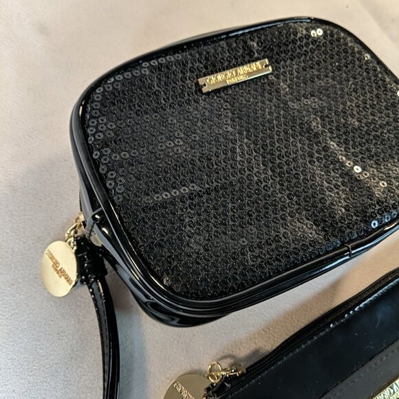 Giorgio Armani 2 Perfume Bags Pouches Makeup Small Black Sequin Patent Gold - Picture 2 of 15